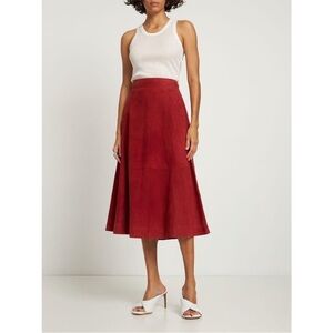 Vintage Red Suede High Waist Aline Midi Skirt Women’s Leather Size 12